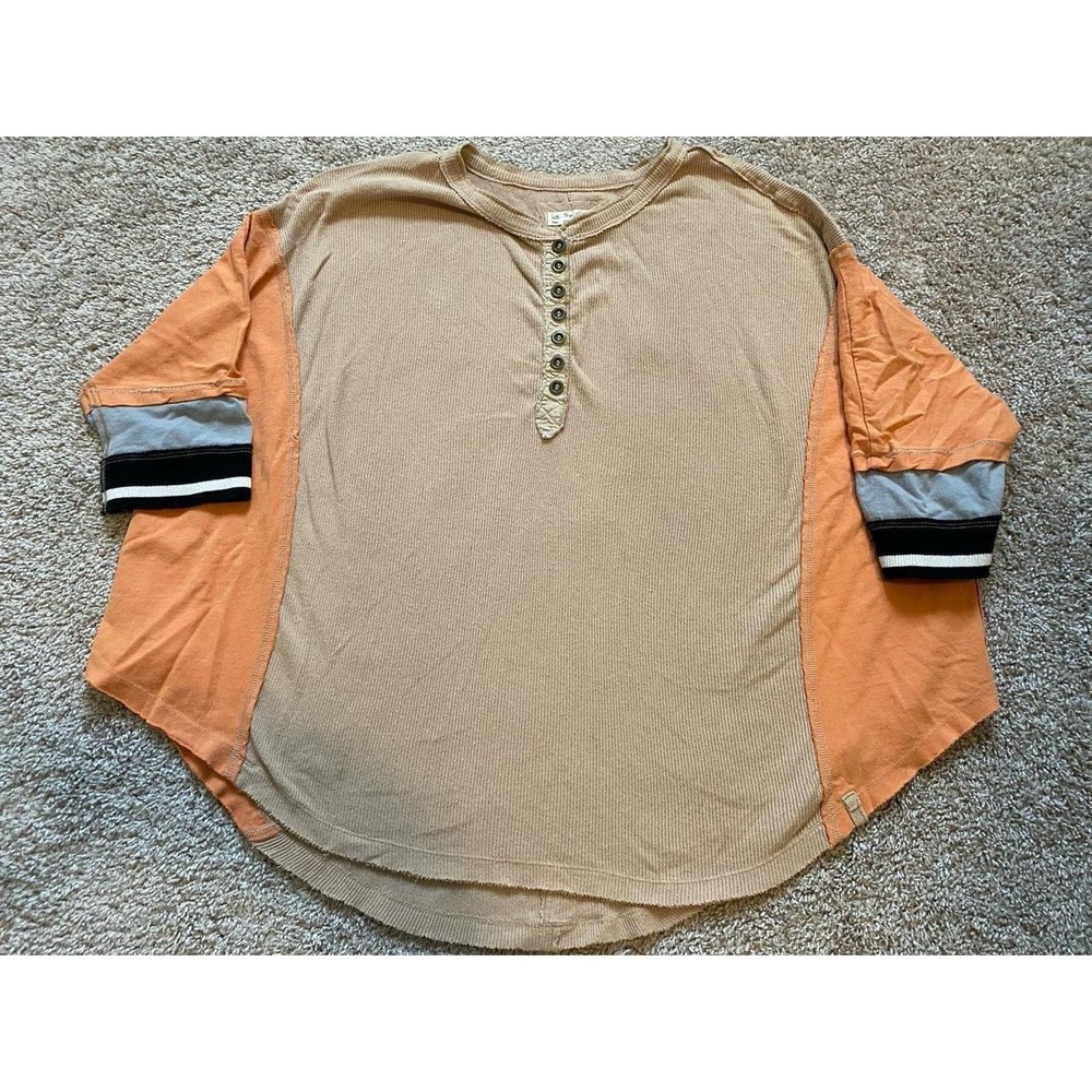 Free People Top Henley Just Tip It FP Colorblock Oversized XS Alpine sku44